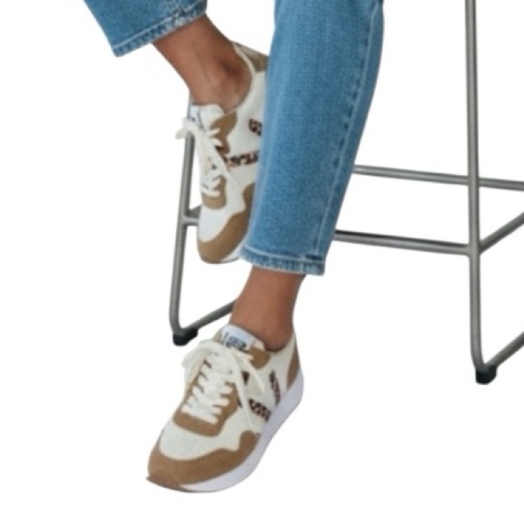 mks Shoes - NEW MKS Cream Brown Sneakers Size  7 Leopard cheetah Accent
